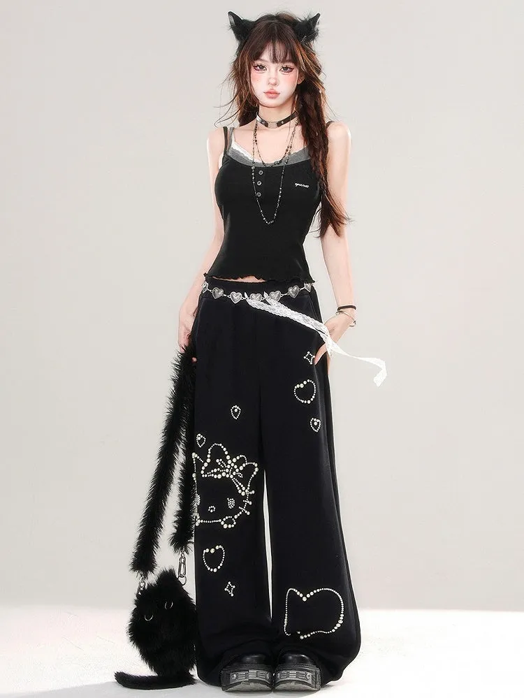 Black/White Slim-fit Cami Top