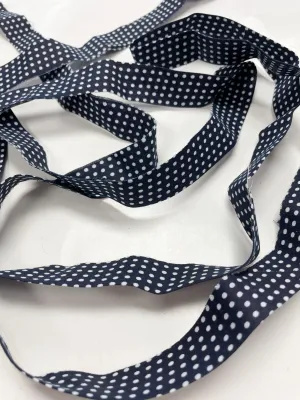 Cotton Single Fold Bias Tape By-the-Yard - Navy Blue with White Polka Dots