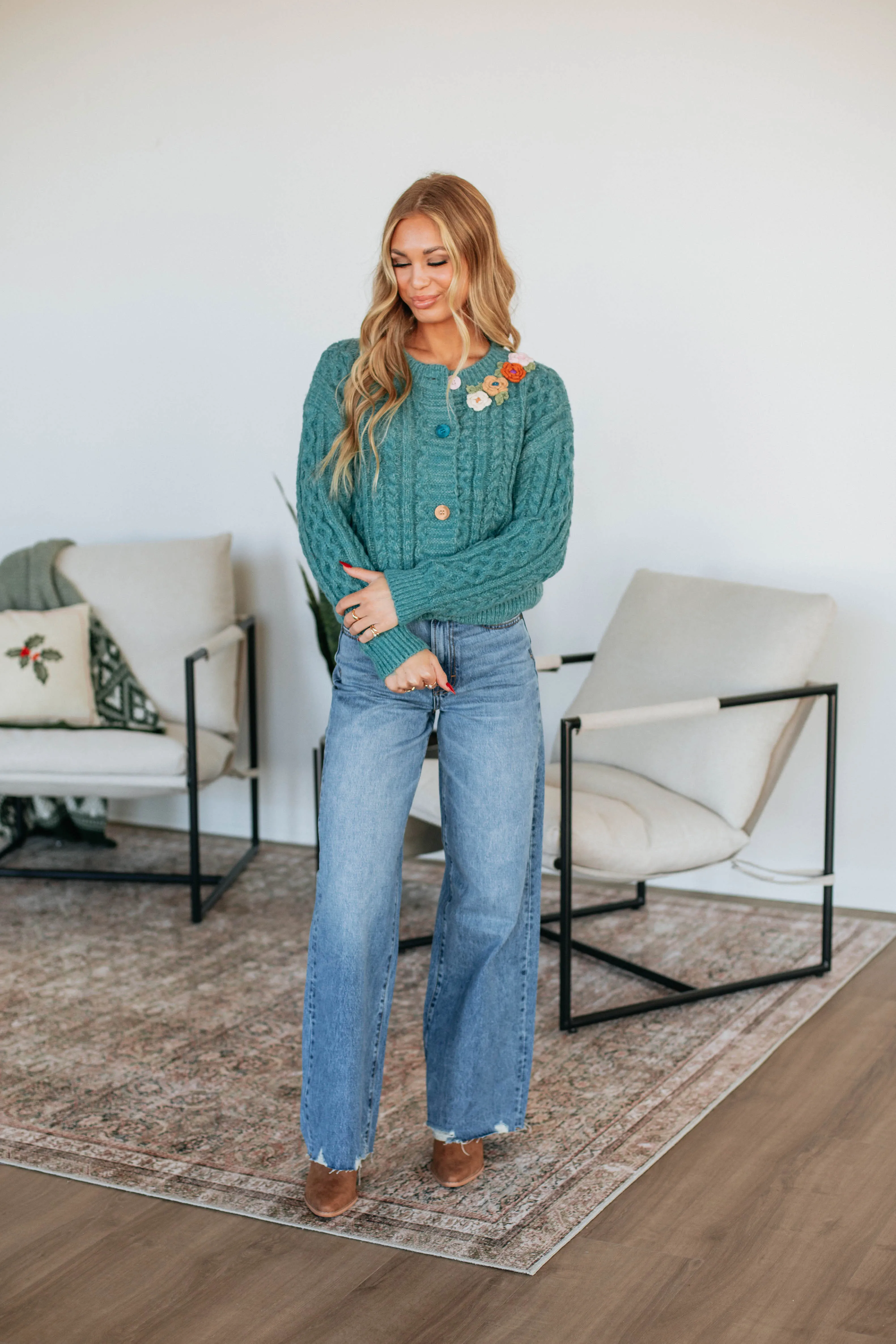 Cozy Womens Elma Cable Knit Cardigan Sweater - Warm, Stylish, and Versatile