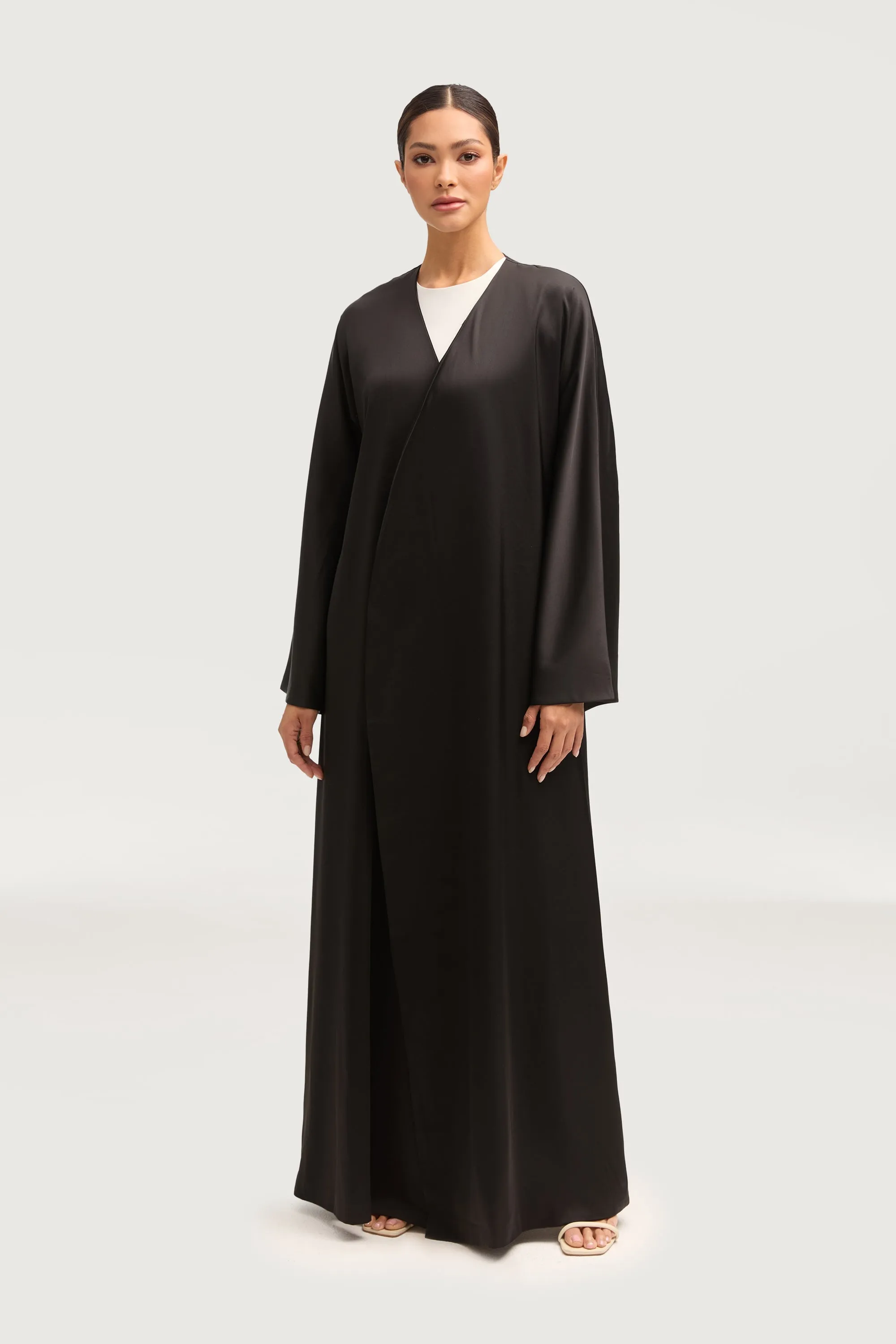 Jumana Satin Open Abaya - Black