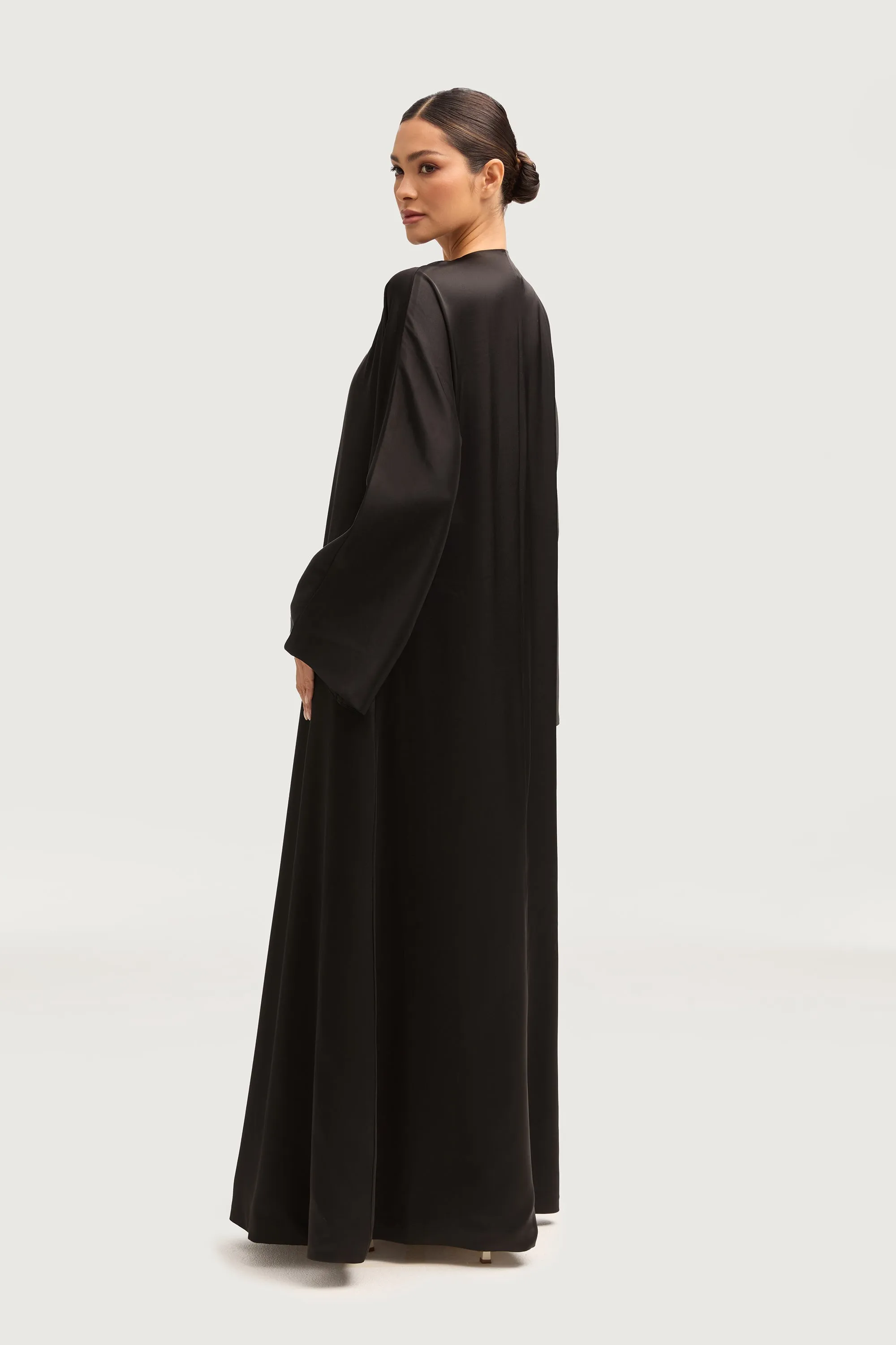 Jumana Satin Open Abaya - Black