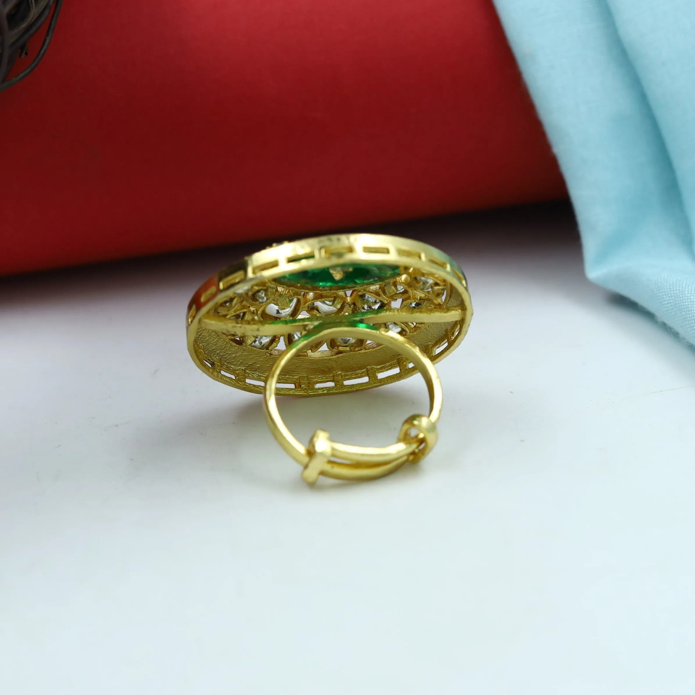 Kundan Cocktail Adjustable Green Ring  10782-6550