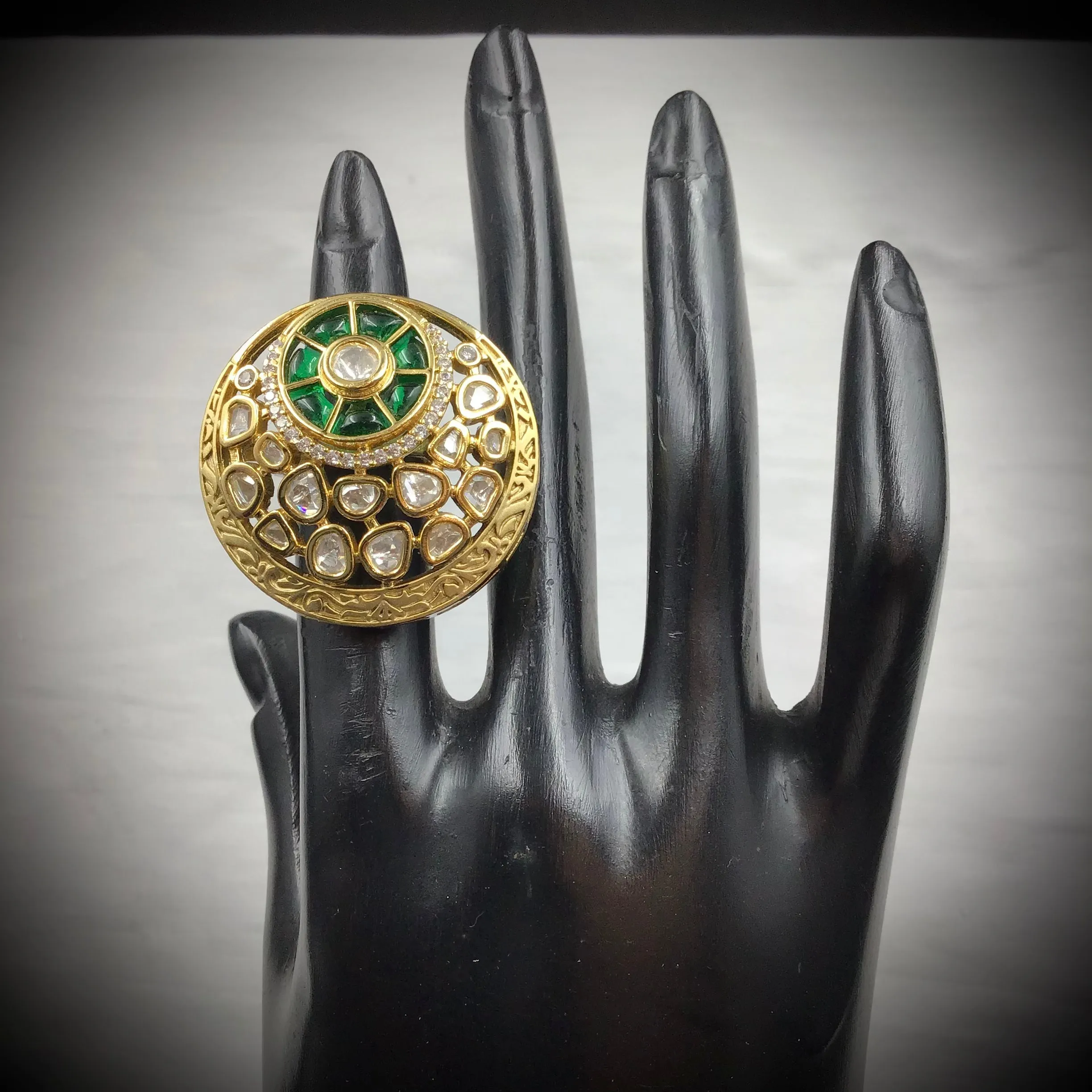 Kundan Cocktail Adjustable Green Ring  10782-6550