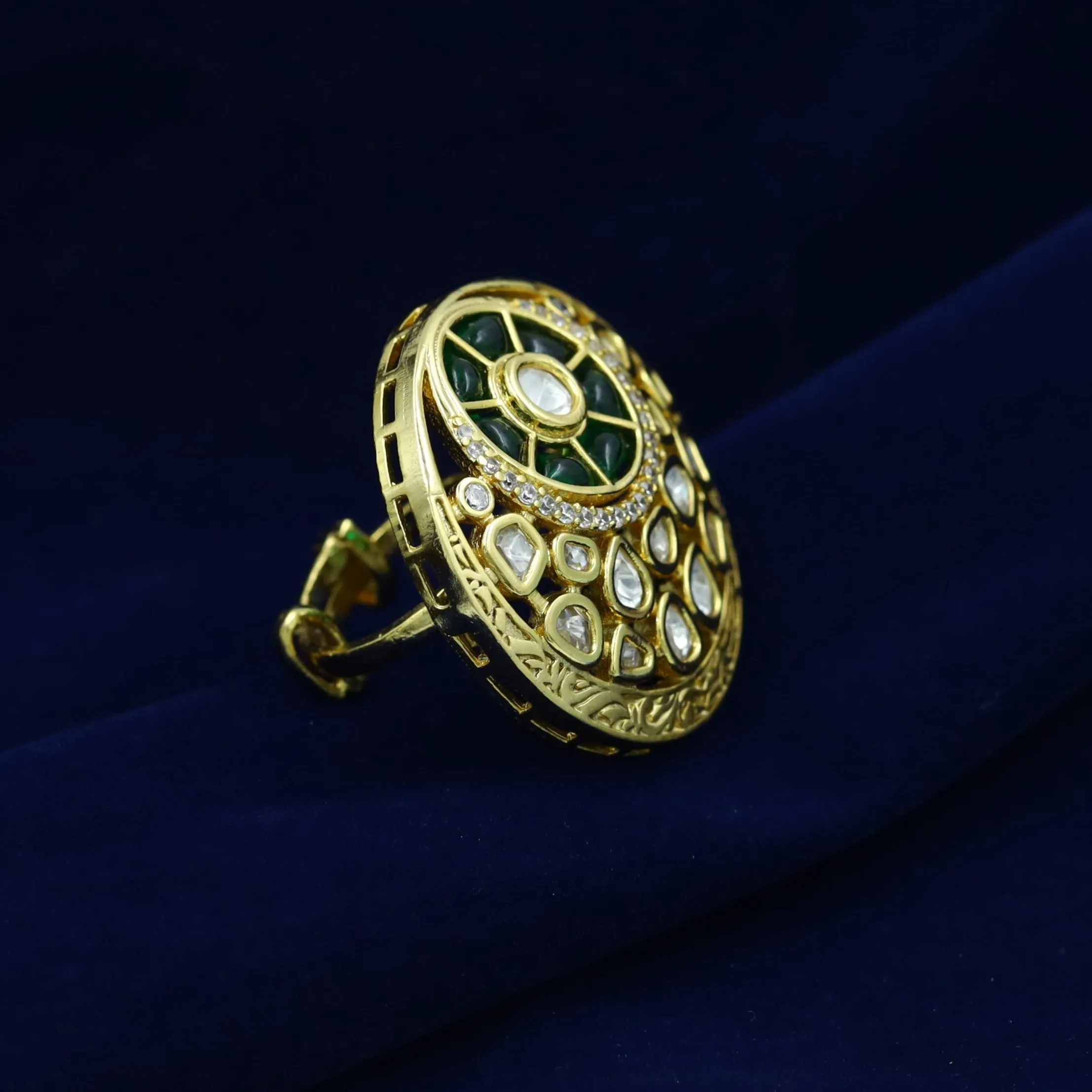 Kundan Cocktail Adjustable Green Ring  10782-6550