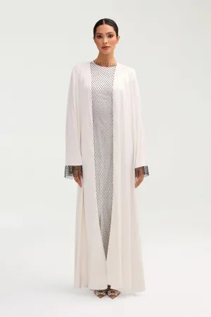 Lyana Crystal Mesh Satin Abaya - White