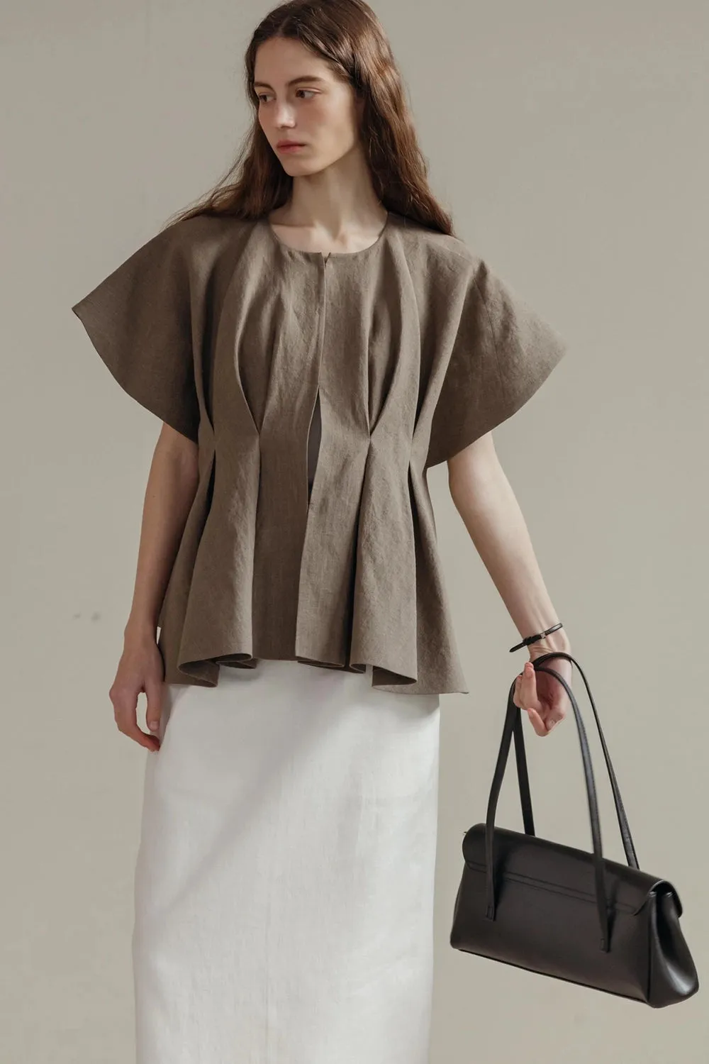 Pintuck Relaxed Fit Linen Vest