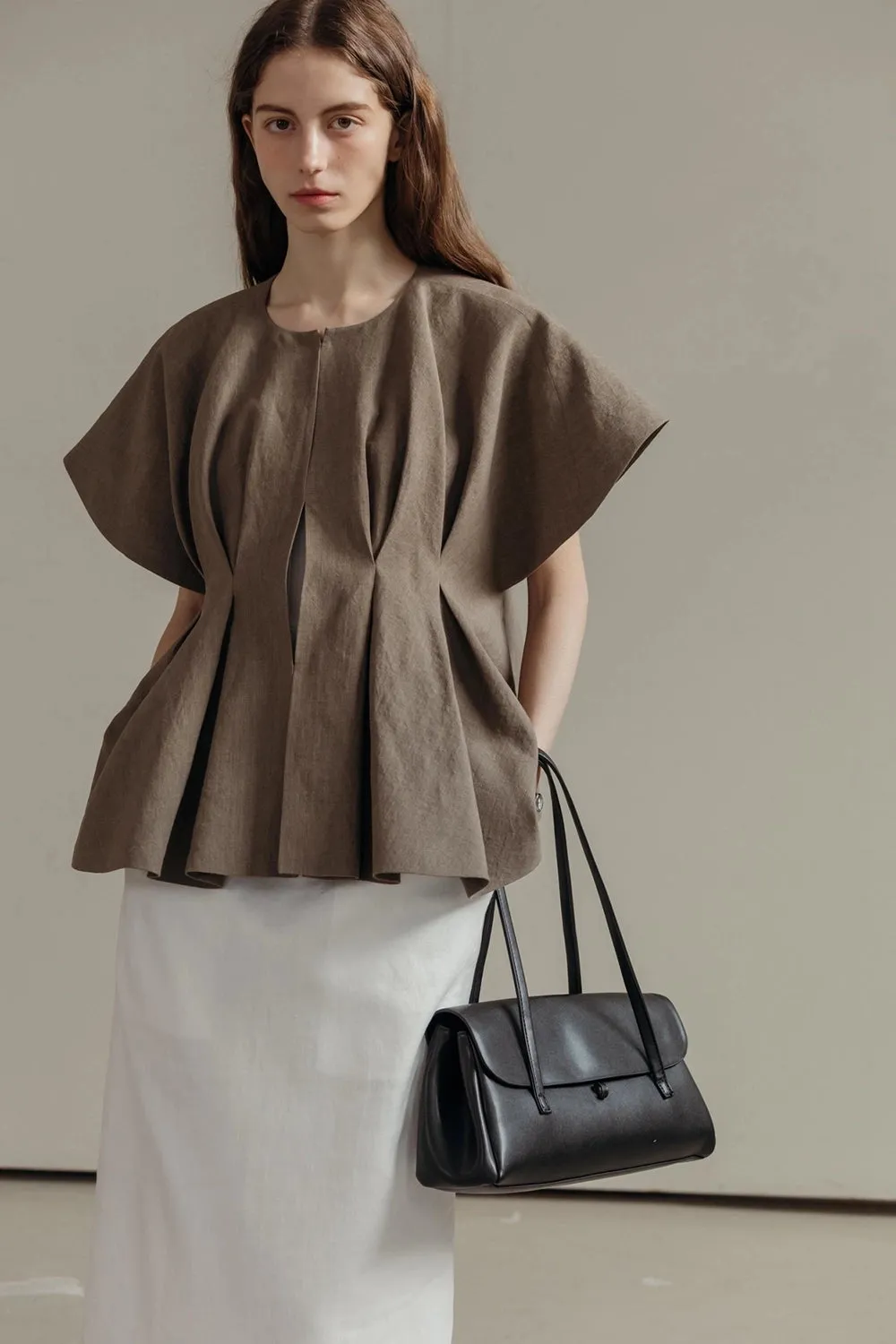 Pintuck Relaxed Fit Linen Vest