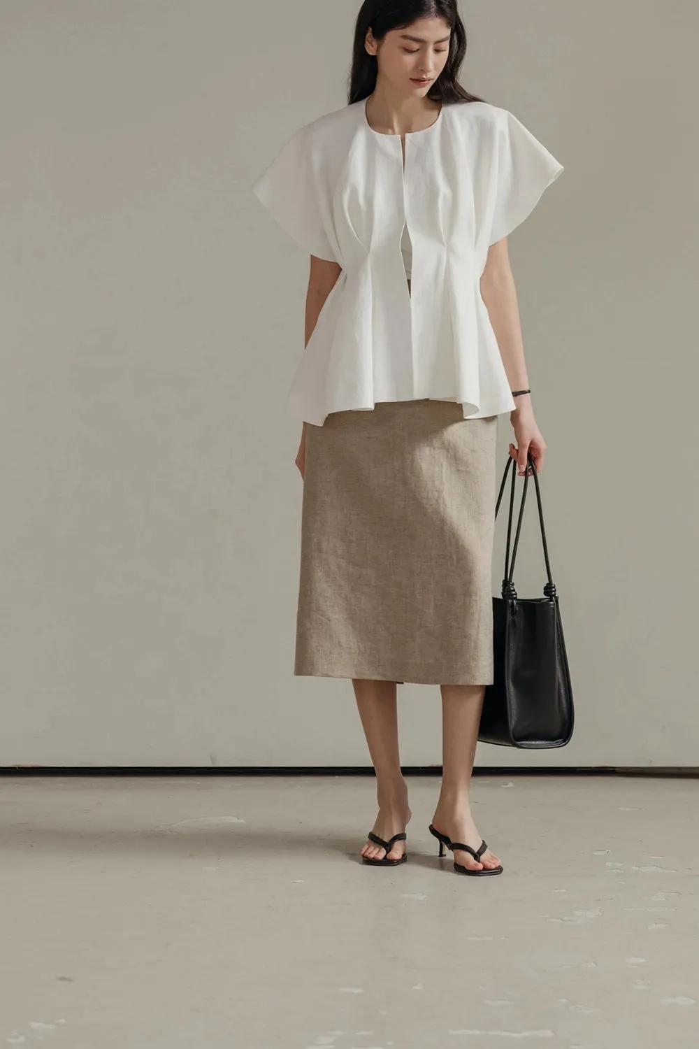 Pintuck Relaxed Fit Linen Vest