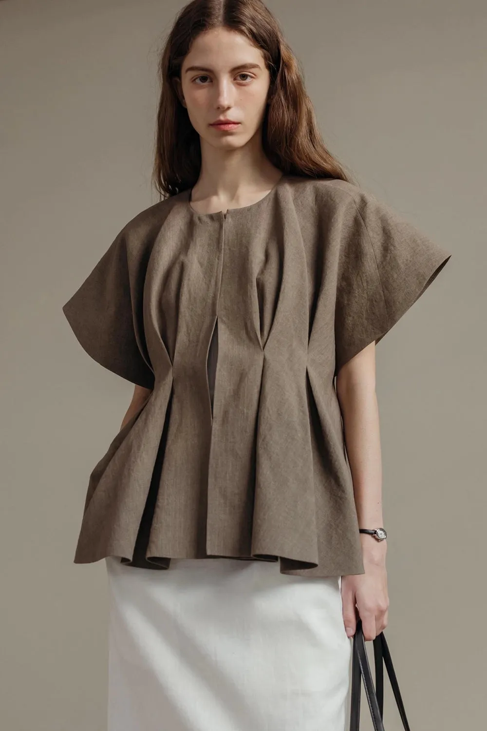 Pintuck Relaxed Fit Linen Vest