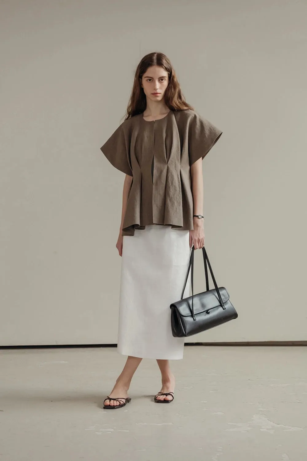 Pintuck Relaxed Fit Linen Vest