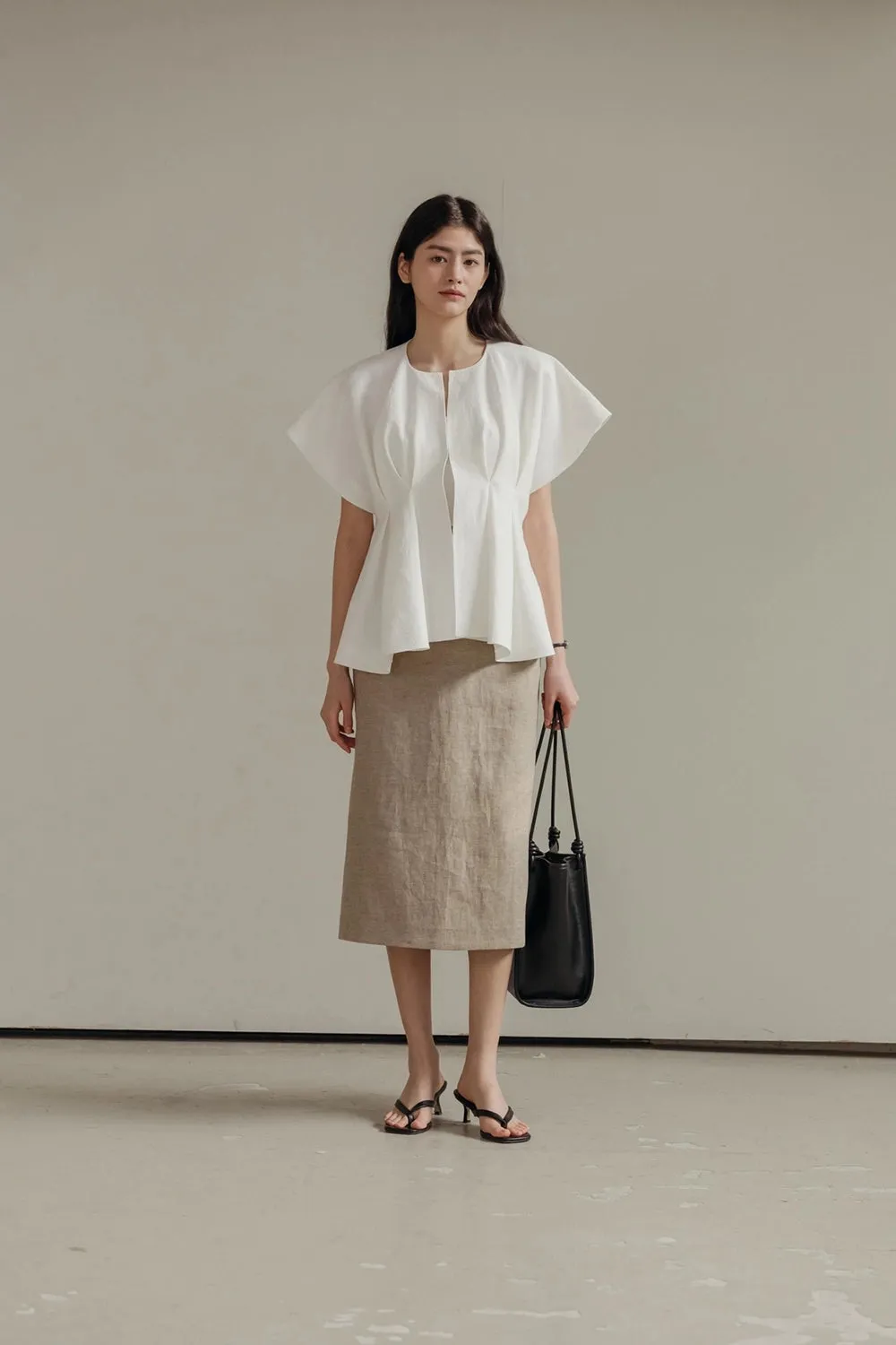 Pintuck Relaxed Fit Linen Vest