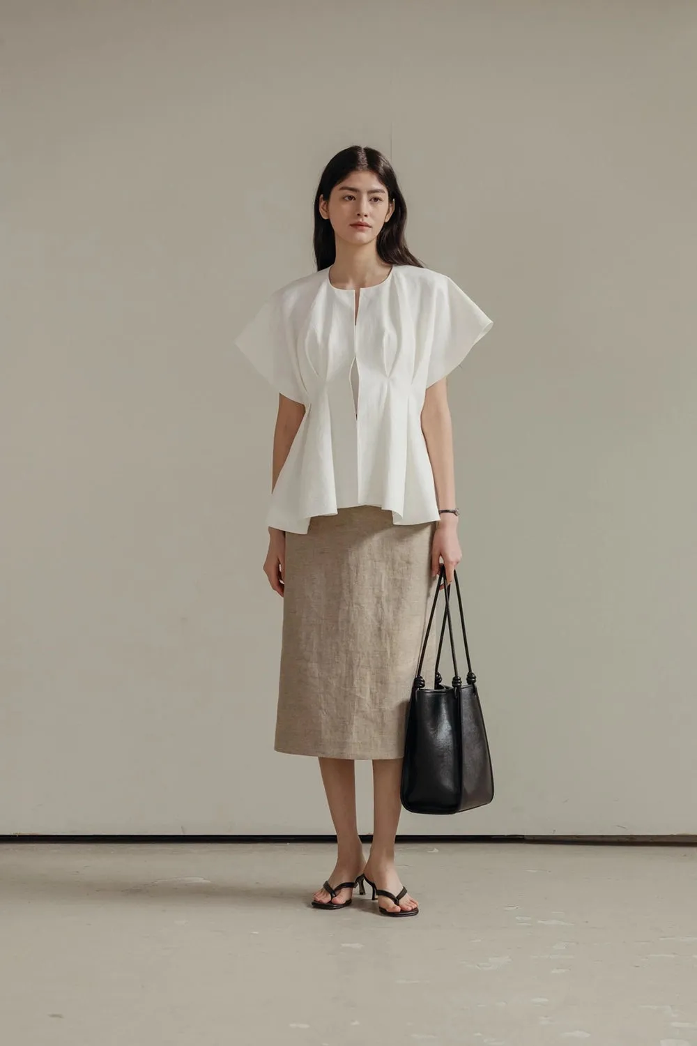 Pintuck Relaxed Fit Linen Vest
