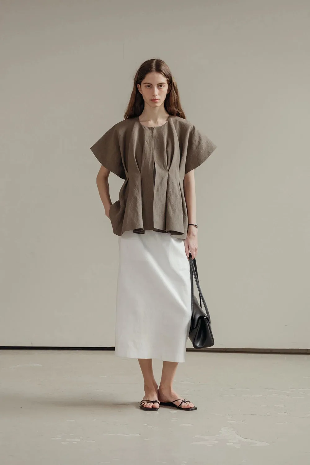 Pintuck Relaxed Fit Linen Vest