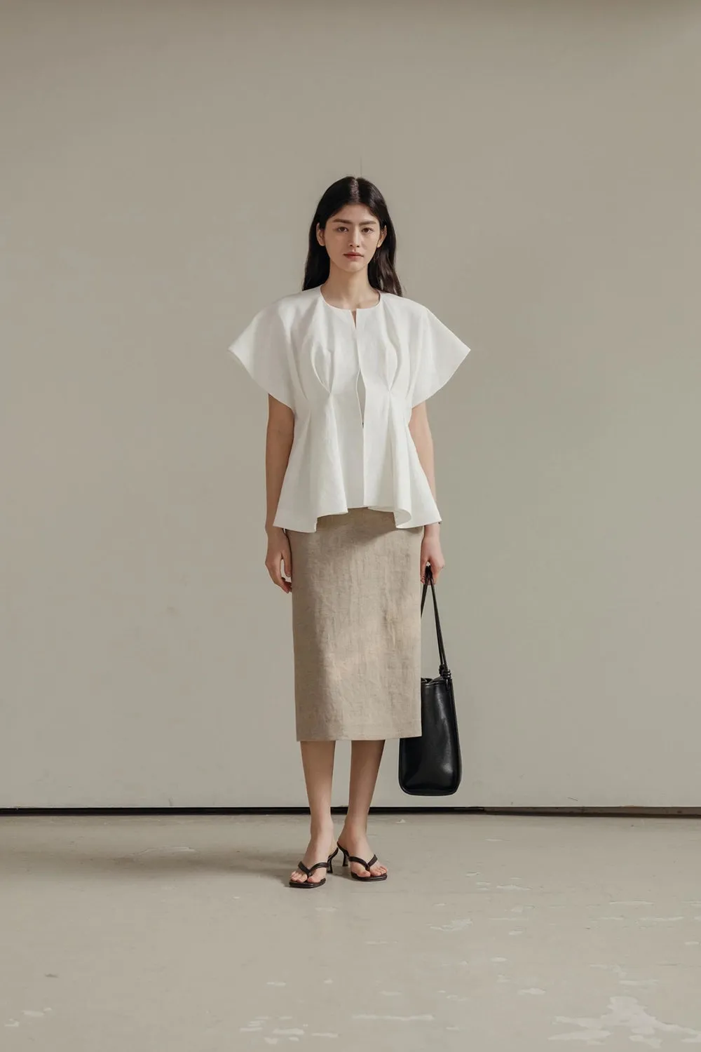 Pintuck Relaxed Fit Linen Vest