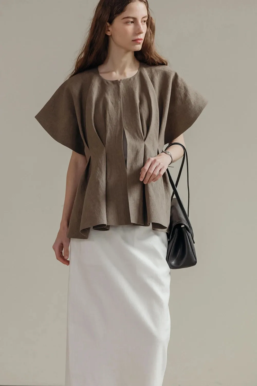Pintuck Relaxed Fit Linen Vest