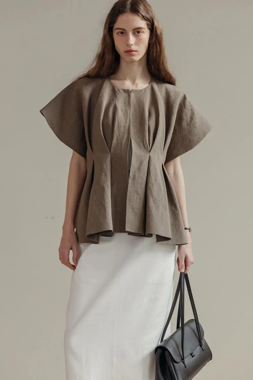 Pintuck Relaxed Fit Linen Vest