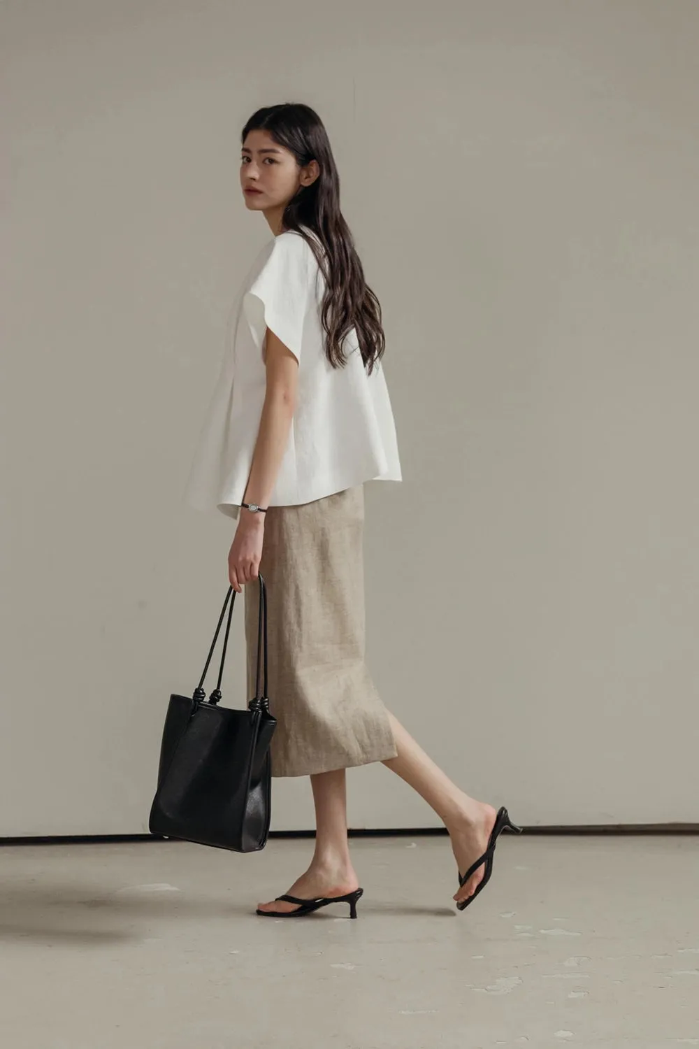 Pintuck Relaxed Fit Linen Vest