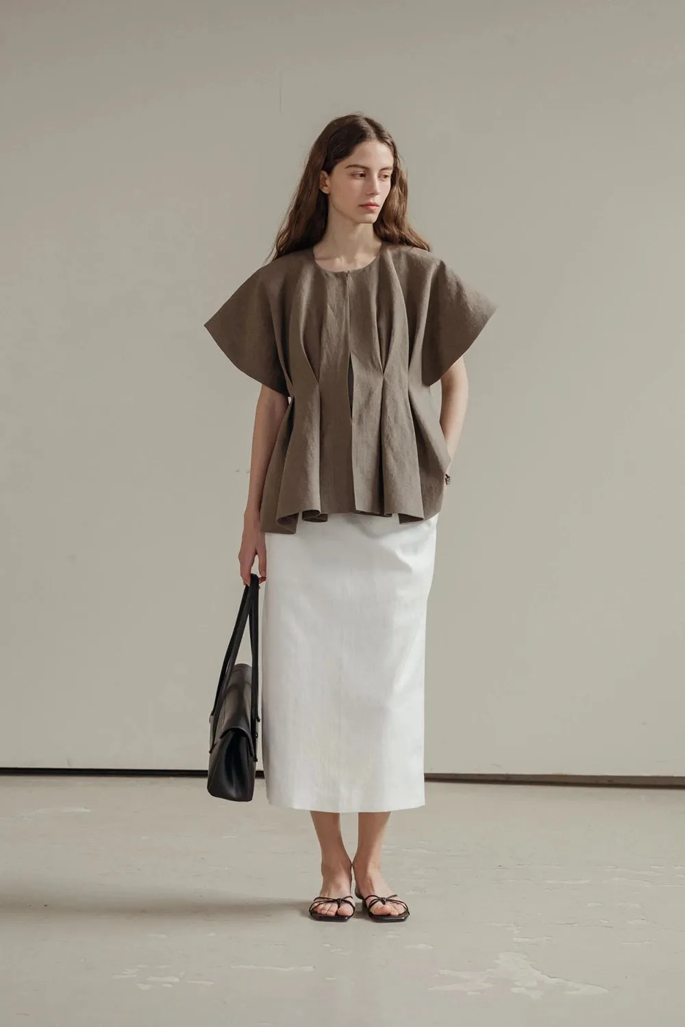 Pintuck Relaxed Fit Linen Vest