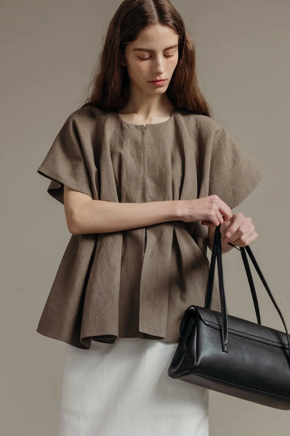 Pintuck Relaxed Fit Linen Vest