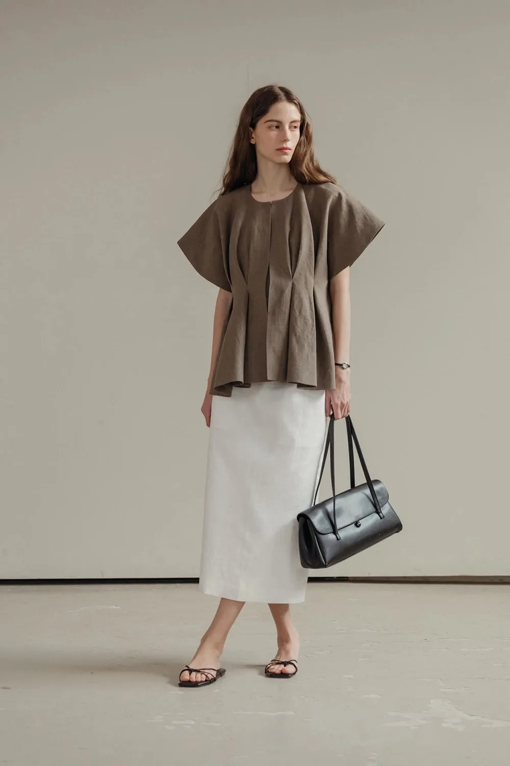 Pintuck Relaxed Fit Linen Vest