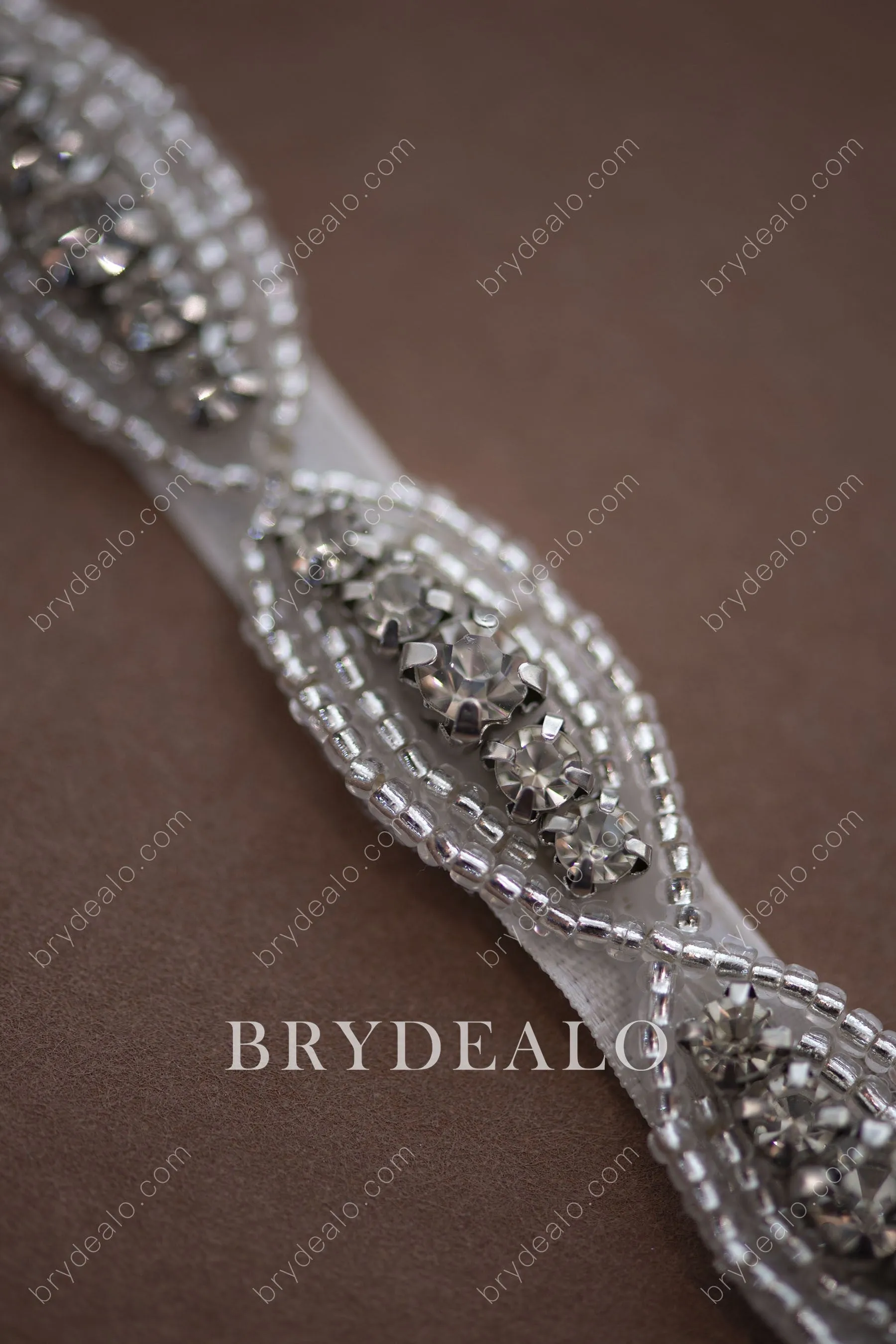 Stylish Oval Crystals Beaded Bridal Sash