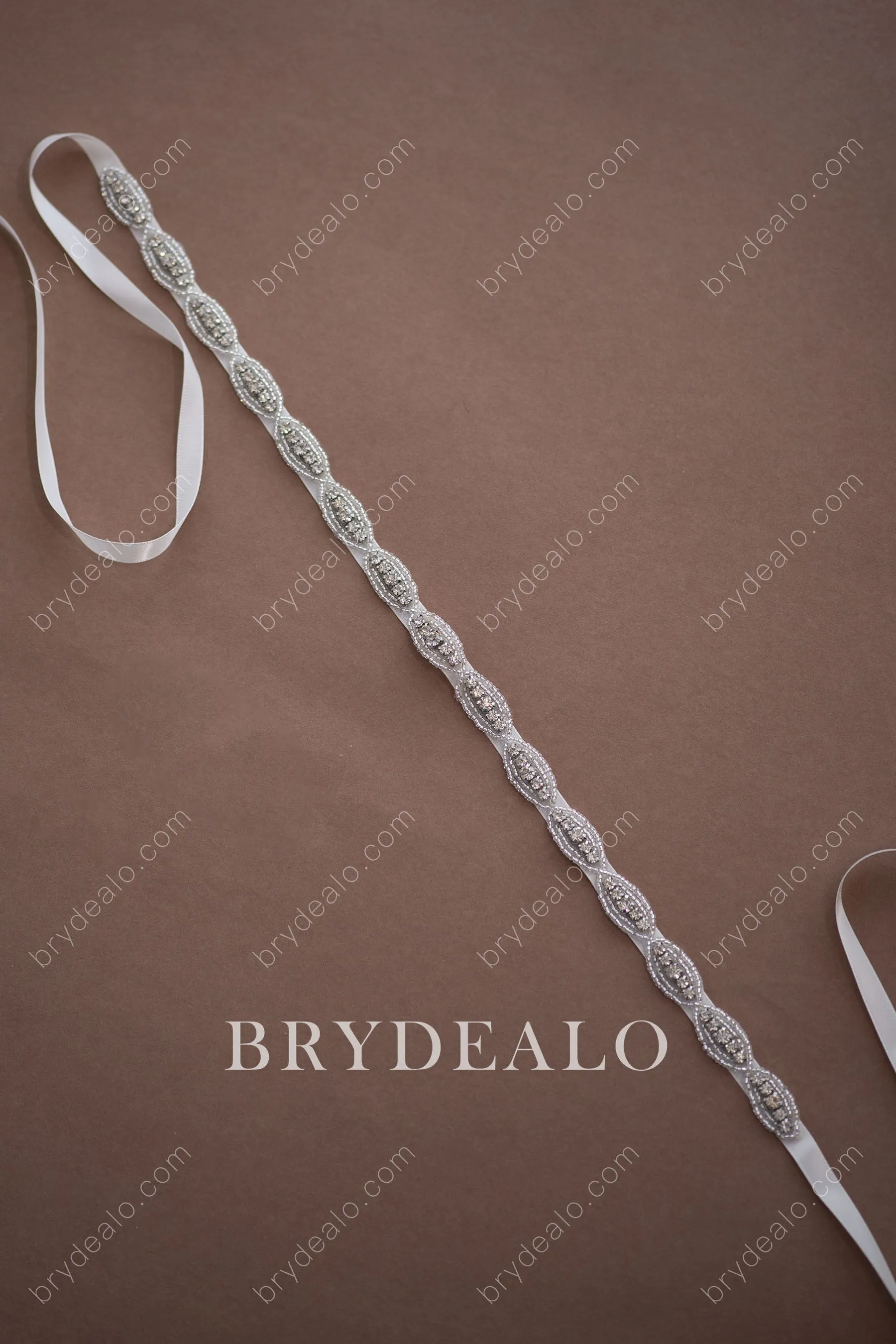 Stylish Oval Crystals Beaded Bridal Sash