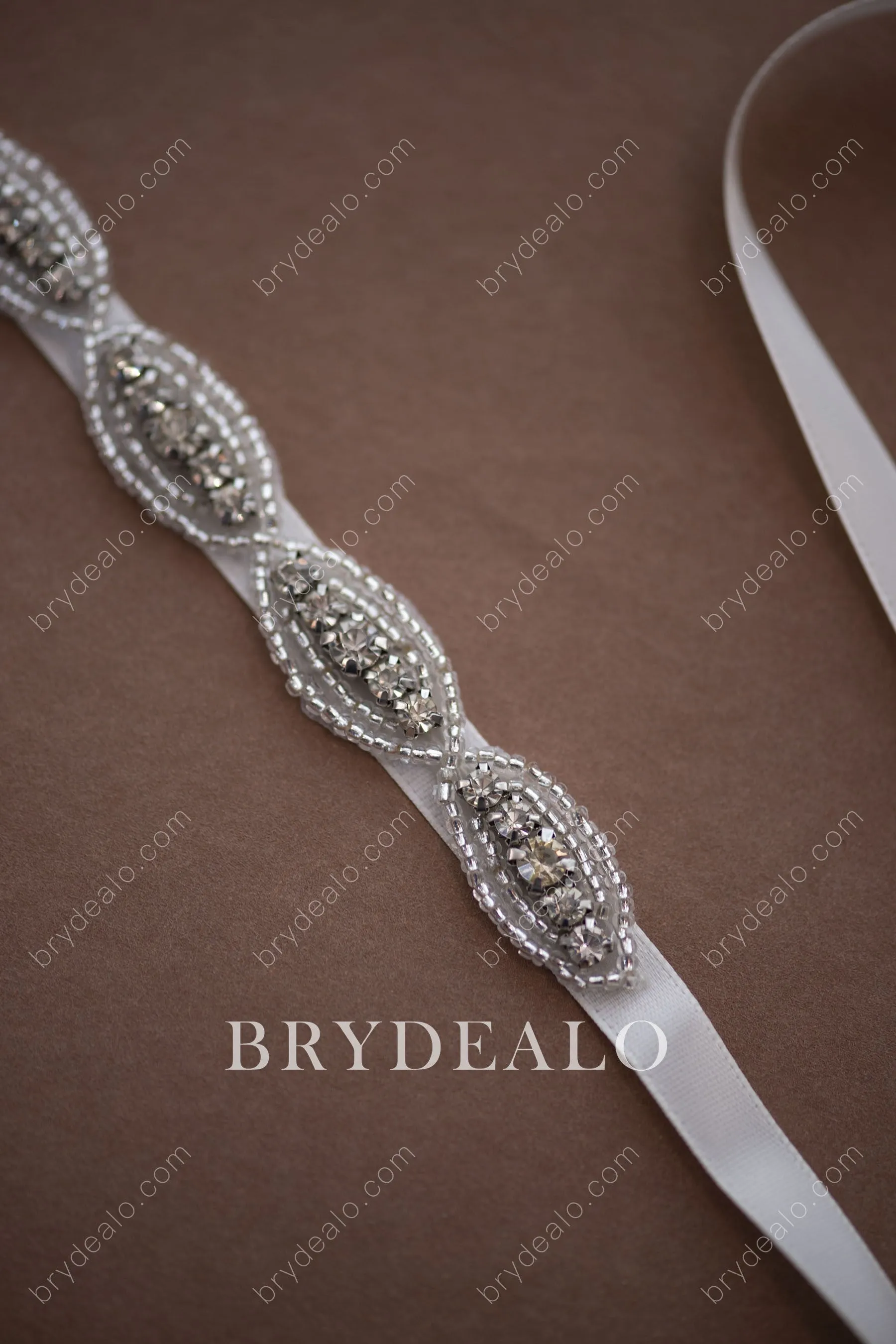 Stylish Oval Crystals Beaded Bridal Sash