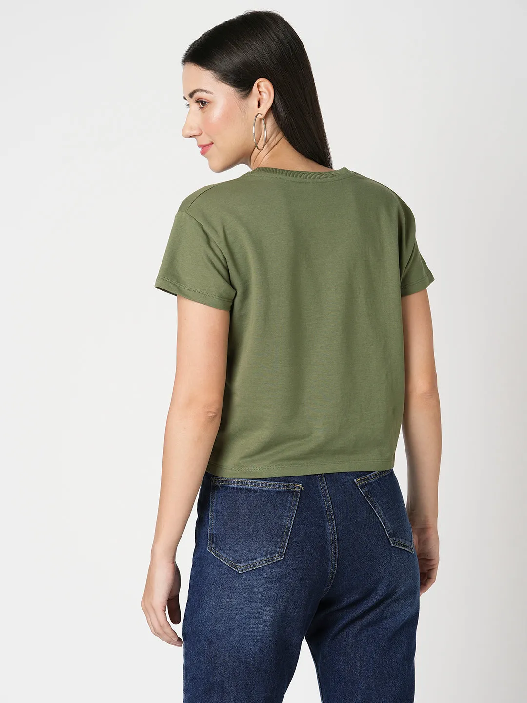 Women Slim Fit Olive Printed Athleisure Top