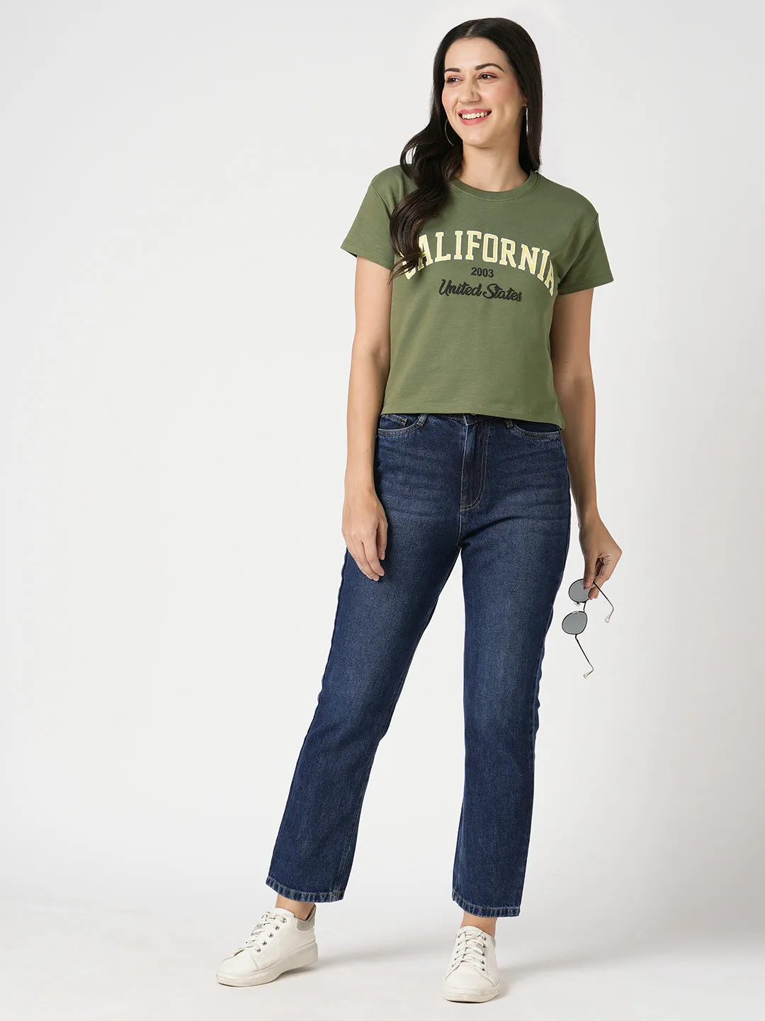 Women Slim Fit Olive Printed Athleisure Top