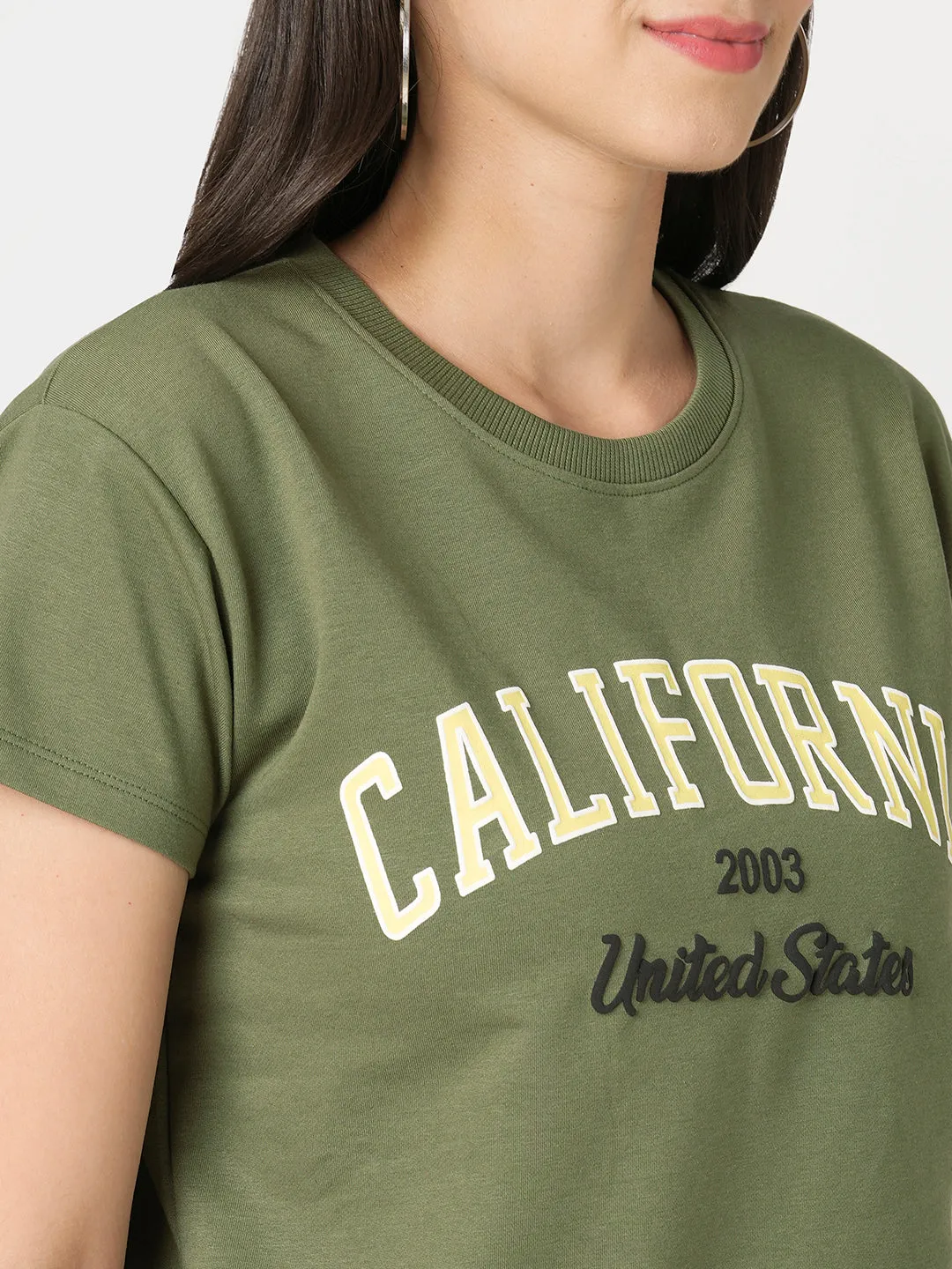 Women Slim Fit Olive Printed Athleisure Top