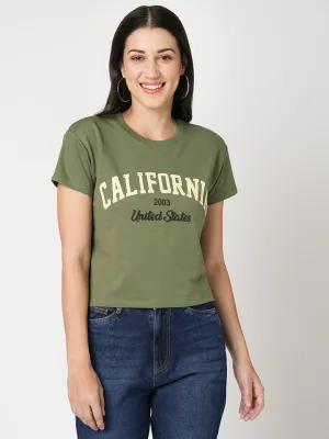 Women Slim Fit Olive Printed Athleisure Top